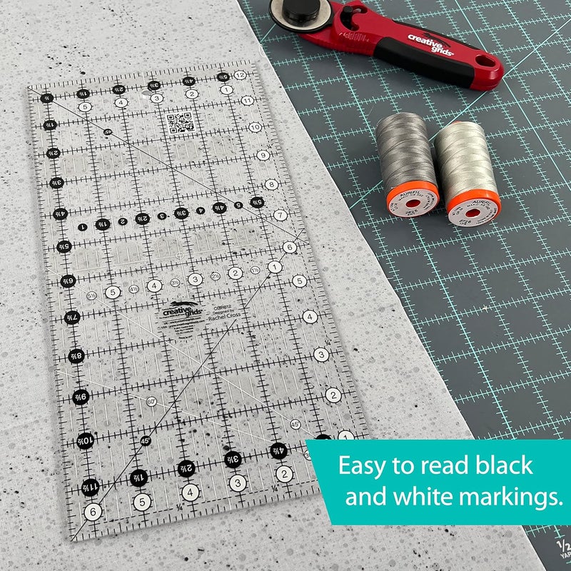 Creative Grids Quilt Ruler 6-1/2in x 12-1/2in Rectangle – CGR612 – Made in USA, Non-Slip Grip Acrylic Quilting, Sewing, Crafting, Patchwork Ruler for Measuring & Cutting Fabric - Image 2