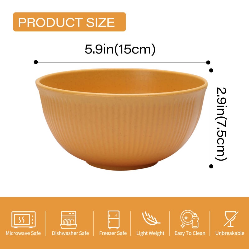 Sel Natural Cereal Bowls,6Pcs Wheat Straw Bowls Set,Microwave and Dishwasher Safe BPA Free,Unbreakable Rice,Soup Bowls - Image 2