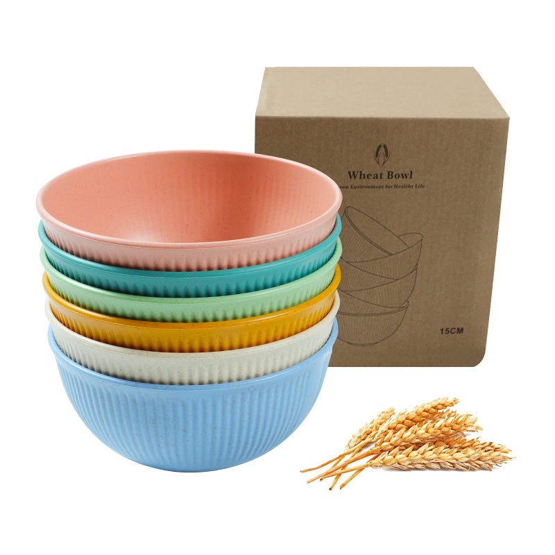 Sel Natural Cereal Bowls,6Pcs Wheat Straw Bowls Set,Microwave and Dishwasher Safe BPA Free,Unbreakable Rice,Soup Bowls - Image 1