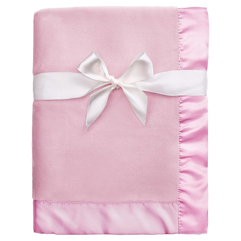 Pro Goleem Fleece Baby Blanket with 2 Inch Satin Trim Soft Plush Blanket for Girls Pink 30x40 Inch