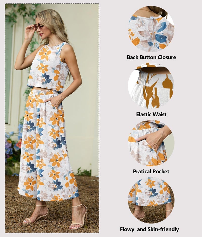 Lepunuo Women's Summer 2 Piece Outfits Crop Sleeveless Top and Cozy Wide Leg Pants Matching Set Lounge Summer Trendy Clothes - Image 2