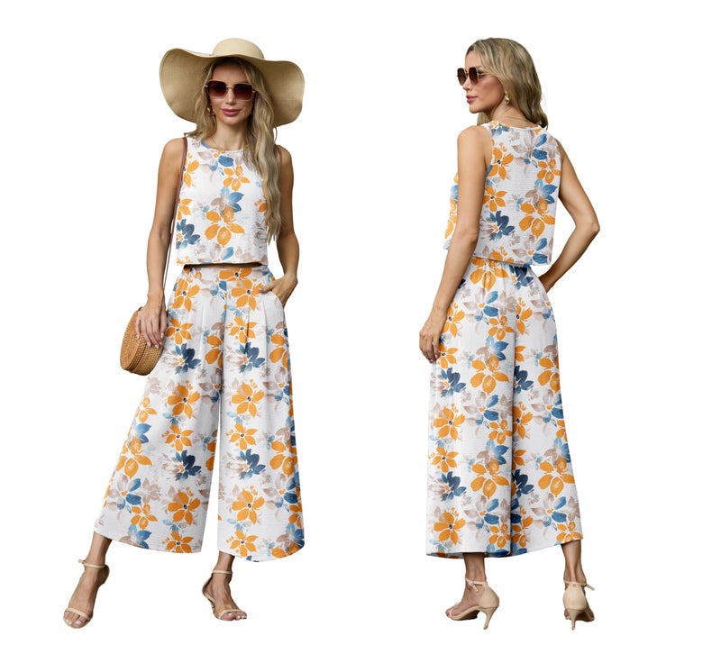 Lepunuo Women's Summer 2 Piece Outfits Crop Sleeveless Top and Cozy Wide Leg Pants Matching Set Lounge Summer Trendy Clothes - Image 5
