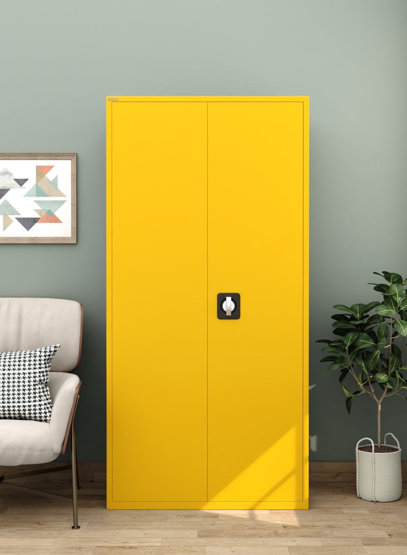 RIGID خزانة RIGID الثقيلة المصنوعة من الحديد المجلفن مع 3 رفوف و 4 حجرات وباب مفتوح بالكامل لخزانة التخزين والتصنيف مع قفل مزدوج النقطة للمنزل والمكتب (183x90x48 سم) - Image 4