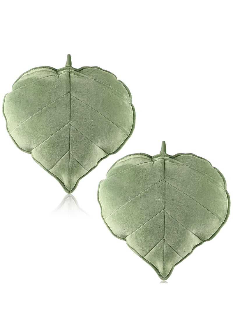 Captaintech 2 Pieces Soft Decorative Leaf Shaped Throw Pillow Cushion, 20 x 20 Inch 3D Leaf Shaped Throw Pillow, Leaves Sofa Pillow Green Plant Pillow, Home Decoration for Car Bedroom Living Room (Dark Green) - Image 1