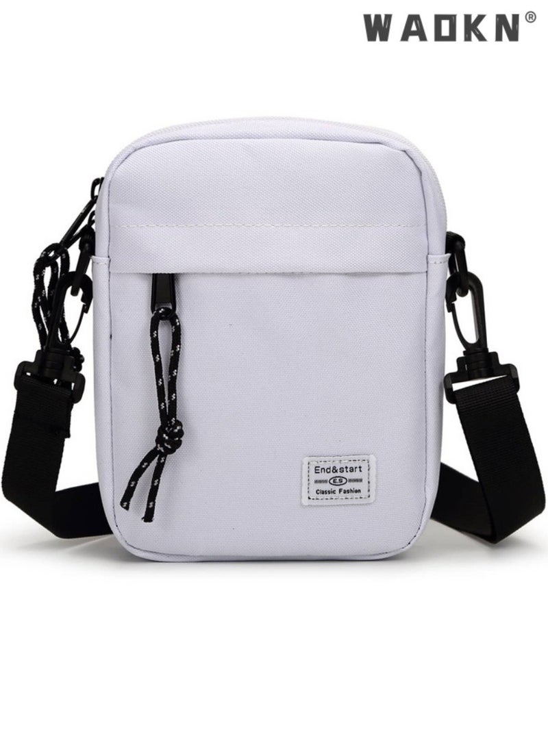 WAOKN Unisex Mini Crossbody Bag, Teenager Texture Waterproof and Scratch-proof Small Bag Shoulder Bag Handbag, Fashionable and Simple Solid Color Crossbody Bag for College Students and Youth(White)  - Image 1