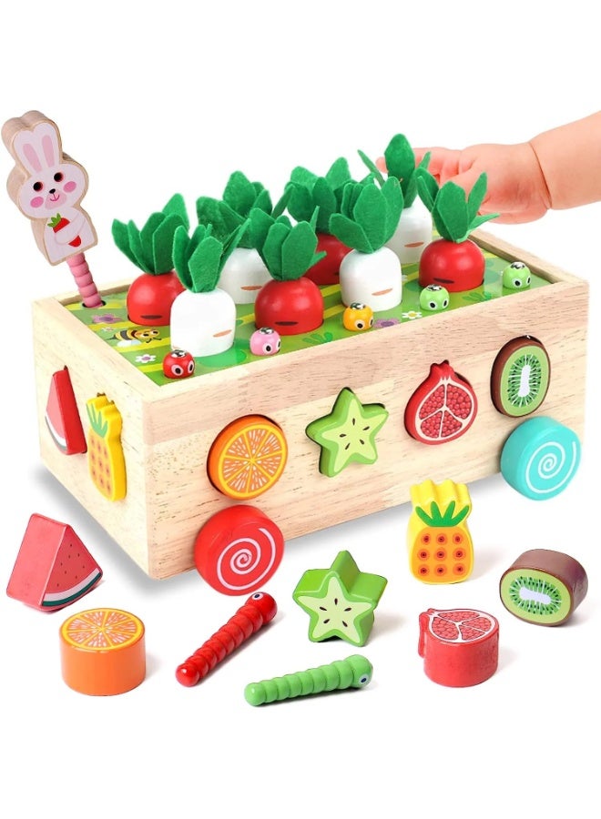Montessori Wooden 7-in-1 Preschool Farm Game – Shape Sorting, Fruit & Vegetable Harvest, Pull Cart, Worm Fishing, Color & Number Matching Toy – Fine Motor Skill Educational Toy for Toddlers Boys Girls  - Image 1