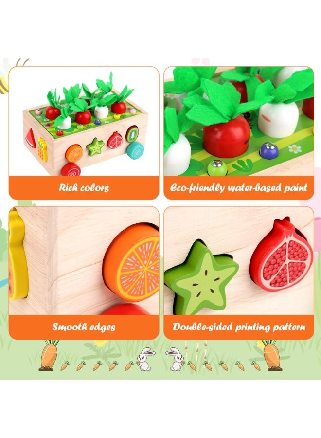 Montessori Wooden 7-in-1 Preschool Farm Game – Shape Sorting, Fruit & Vegetable Harvest, Pull Cart, Worm Fishing, Color & Number Matching Toy – Fine Motor Skill Educational Toy for Toddlers Boys Girls  - Image 3