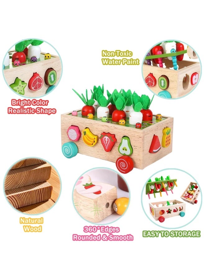 Montessori Wooden 7-in-1 Preschool Farm Game – Shape Sorting, Fruit & Vegetable Harvest, Pull Cart, Worm Fishing, Color & Number Matching Toy – Fine Motor Skill Educational Toy for Toddlers Boys Girls  - Image 5