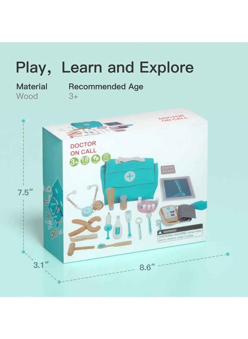 KASTWAVE 18 Piece Wooden Doctor Kit for Kids & Toddlers - Pretend Play Dentist Medical Playset, Ideal Gift for Boys & Girls Aged 3+ Years - Image 5