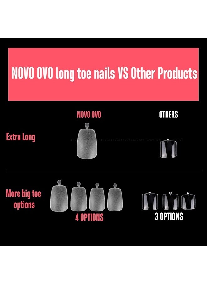 NOVO OVO 120 pcs Long Toe Nail Tips Press on, Curved Full Cover Longtoes Claw, Clear Double Matte Pre-filed Nail Extension for Pedicure Acrylic, Tapered Square Soft Gel Toenails x 12 Sizes  - Image 4