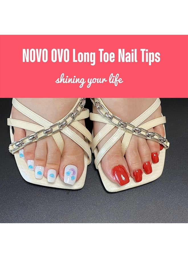 NOVO OVO 120 pcs Long Toe Nail Tips Press on, Curved Full Cover Longtoes Claw, Clear Double Matte Pre-filed Nail Extension for Pedicure Acrylic, Tapered Square Soft Gel Toenails x 12 Sizes  - Image 2