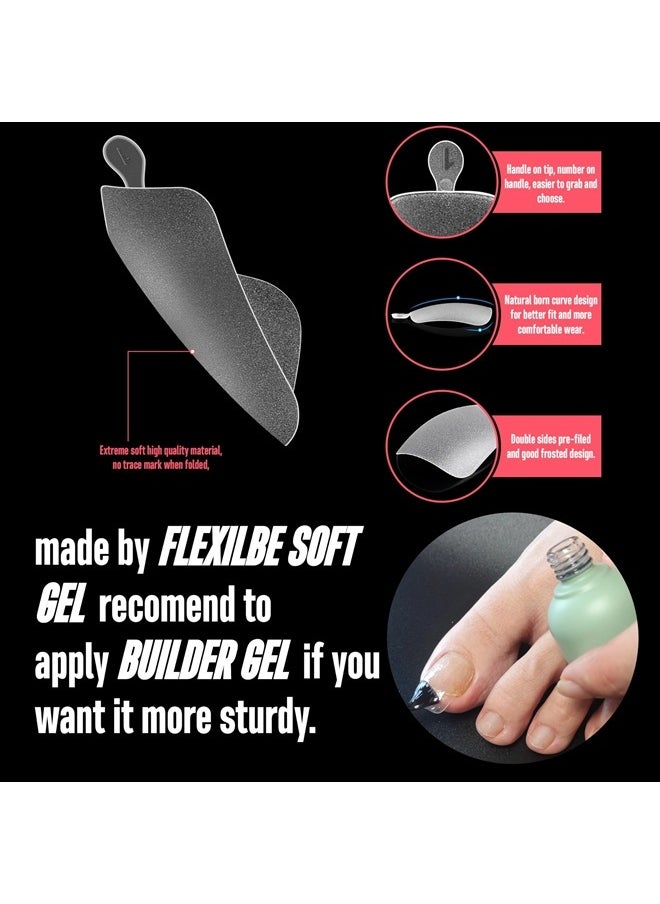 NOVO OVO 120 pcs Long Toe Nail Tips Press on, Curved Full Cover Longtoes Claw, Clear Double Matte Pre-filed Nail Extension for Pedicure Acrylic, Tapered Square Soft Gel Toenails x 12 Sizes  - Image 3