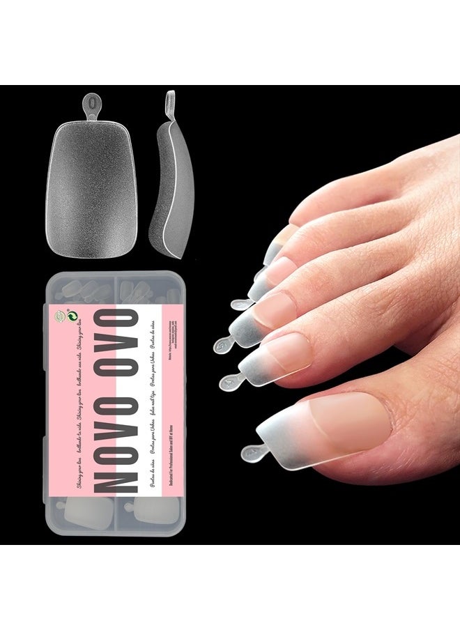 NOVO OVO 120 pcs Long Toe Nail Tips Press on, Curved Full Cover Longtoes Claw, Clear Double Matte Pre-filed Nail Extension for Pedicure Acrylic, Tapered Square Soft Gel Toenails x 12 Sizes  - Image 1