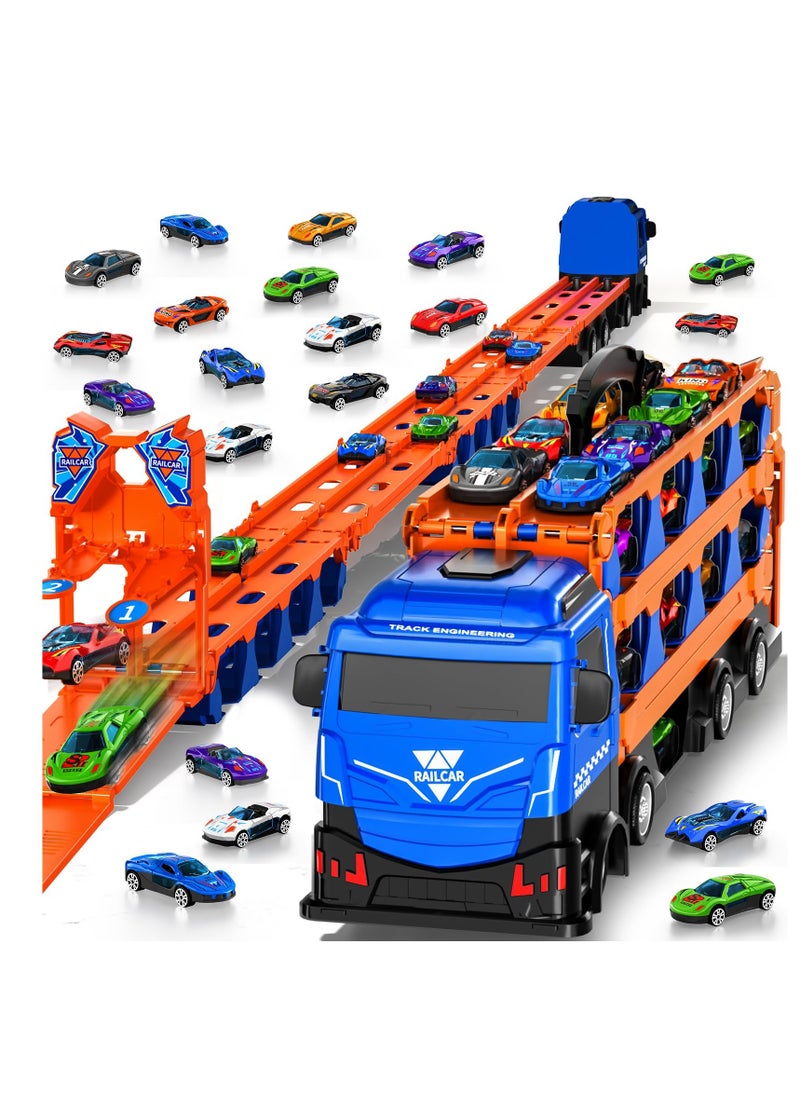 XiuWoo Race Cars Track Truck Toys for Boys 2-7 Years Old, 78.7-inch Transport Carrier Trucks, Foldable Track Storage, die-cast Cars, for Toddlers & Kids  - Image 1