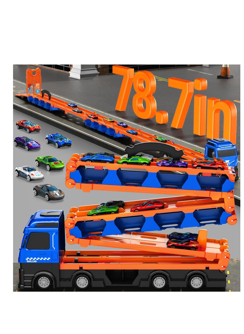 XiuWoo Race Cars Track Truck Toys for Boys 2-7 Years Old, 78.7-inch Transport Carrier Trucks, Foldable Track Storage, die-cast Cars, for Toddlers & Kids  - Image 2