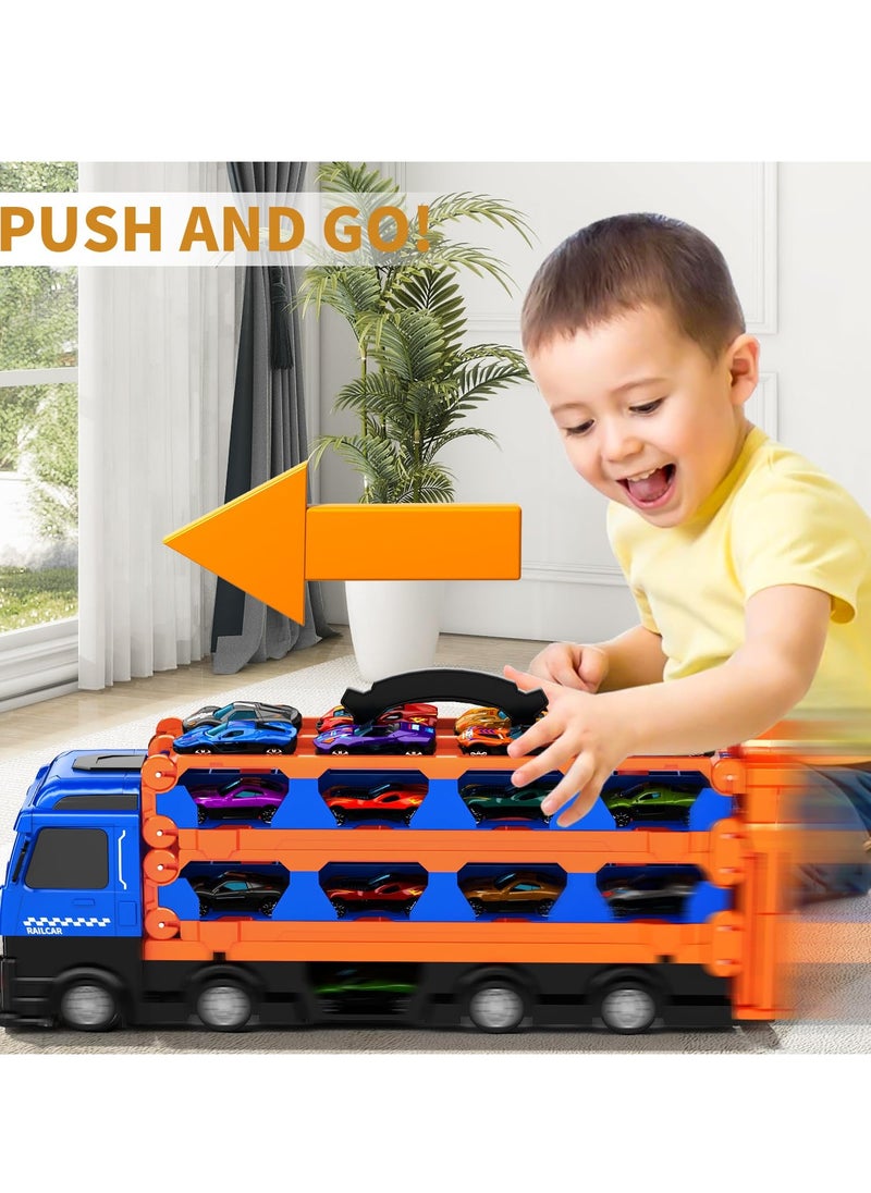 XiuWoo Race Cars Track Truck Toys for Boys 2-7 Years Old, 78.7-inch Transport Carrier Trucks, Foldable Track Storage, die-cast Cars, for Toddlers & Kids  - Image 4