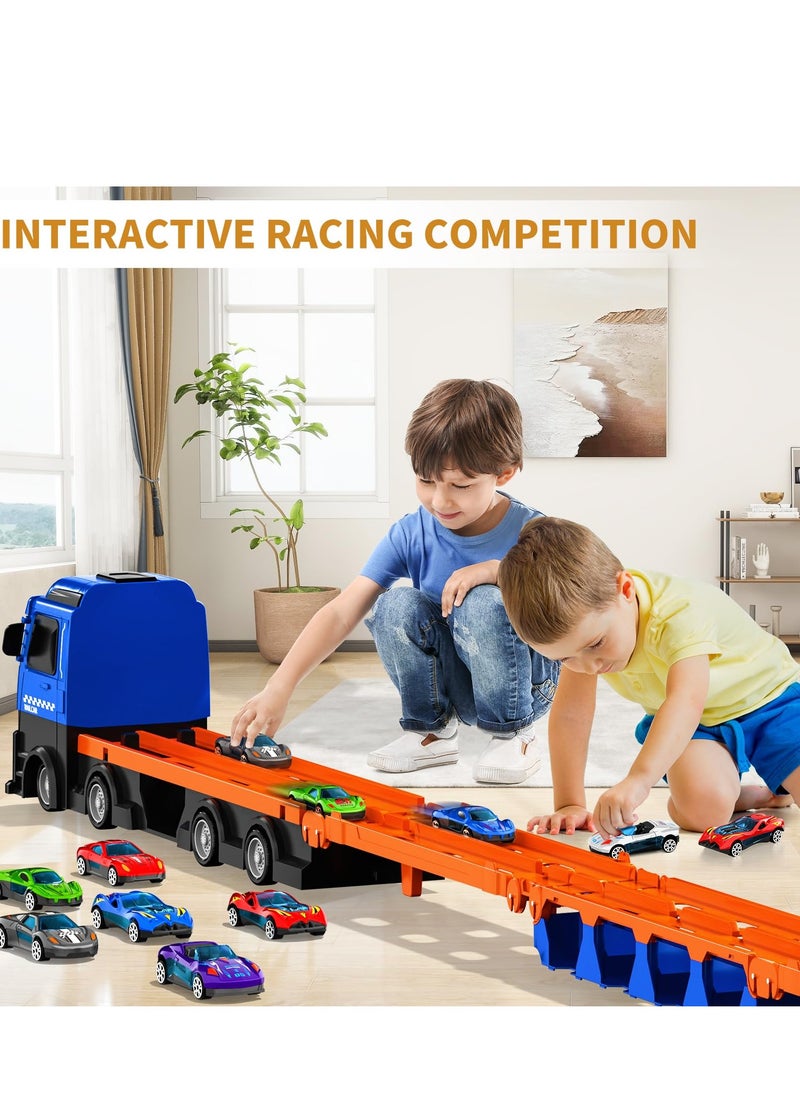 XiuWoo Race Cars Track Truck Toys for Boys 2-7 Years Old, 78.7-inch Transport Carrier Trucks, Foldable Track Storage, die-cast Cars, for Toddlers & Kids  - Image 5