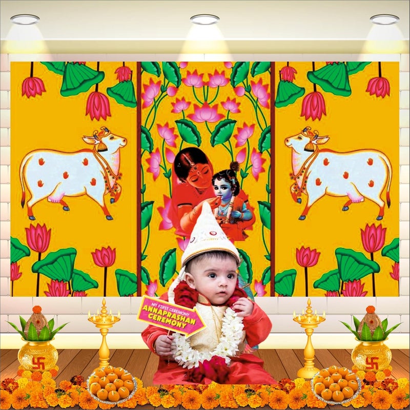 Party Baazaar Annaprashan Backdrop Banner | Traditional Annaprashana Decoration | Baby Annaprashan Decoration Items (Pack of 1, Size: 8x5 Feet) - Image 1