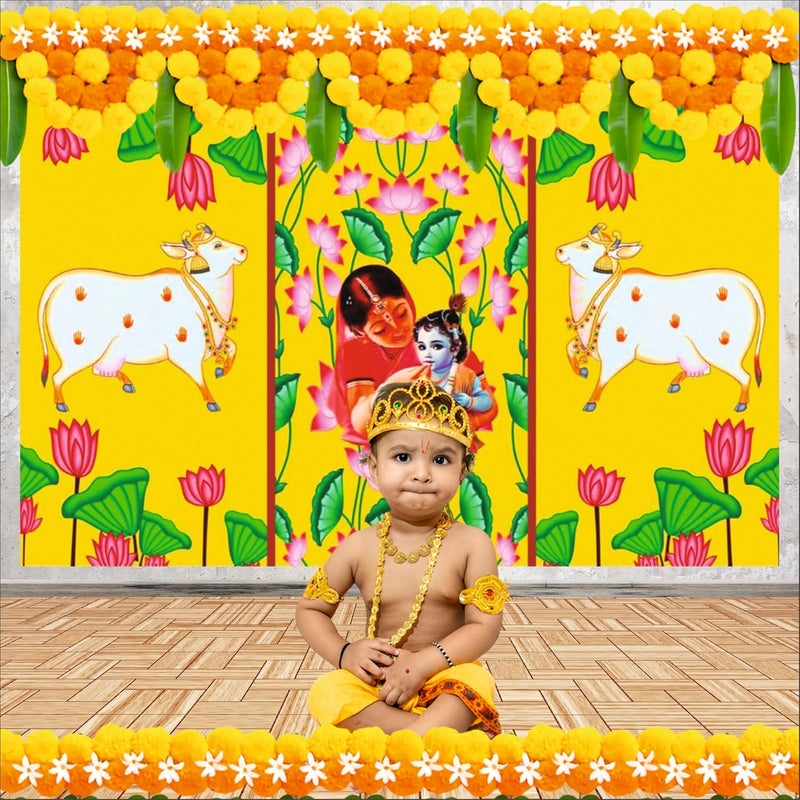 Party Baazaar Annaprashan Backdrop Banner | Traditional Annaprashana Decoration | Baby Annaprashan Decoration Items (Pack of 1, Size: 8x5 Feet) - Image 2
