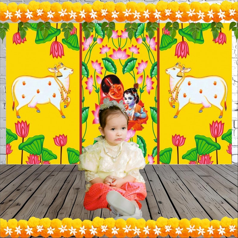Party Baazaar Annaprashan Backdrop Banner | Traditional Annaprashana Decoration | Baby Annaprashan Decoration Items (Pack of 1, Size: 8x5 Feet) - Image 3