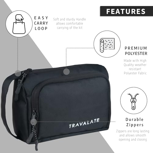 TRAVALATE Polyester Lightweight, Water-Resistant Toiletry Organizer Dopp Kit for Men and Women |Unisex Multipurpose Spacious Travel Accessories, Makeup Kit Bag - Black - Image 4