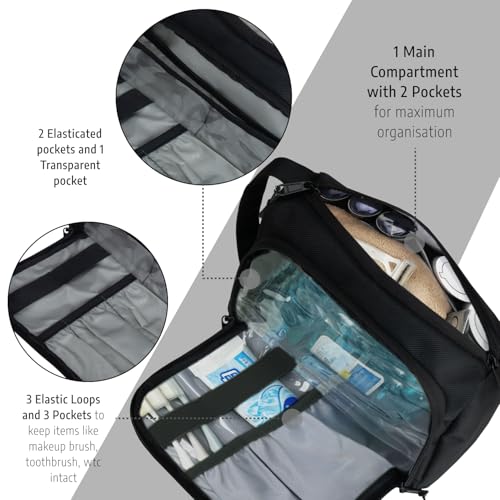 TRAVALATE Polyester Lightweight, Water-Resistant Toiletry Organizer Dopp Kit for Men and Women |Unisex Multipurpose Spacious Travel Accessories, Makeup Kit Bag - Black - Image 5