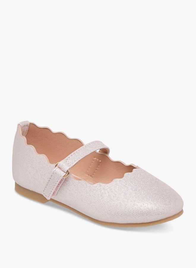 JUNIORS Girls Scallop Hem Ballerina Shoes with Hook and Loop Closure - Image 2