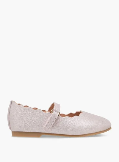 JUNIORS Girls Scallop Hem Ballerina Shoes with Hook and Loop Closure