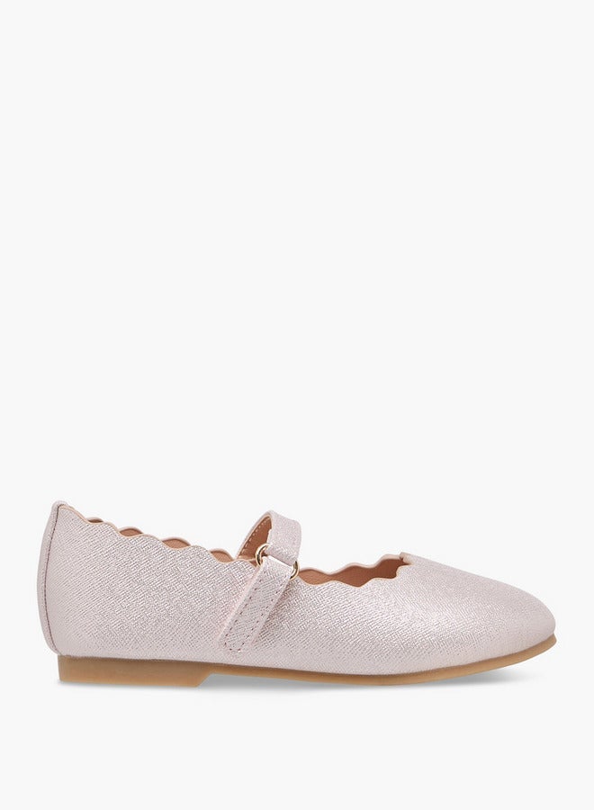 JUNIORS Girls Scallop Hem Ballerina Shoes with Hook and Loop Closure - Image 1