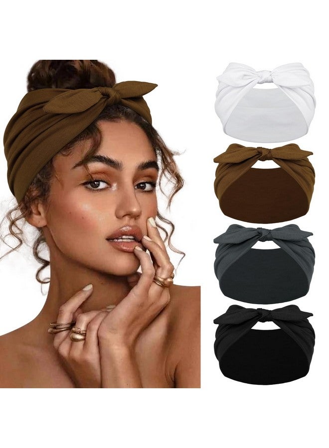 Huachi 4 Packs Bow Headbands for Women Girls, Wide Head Bands for Women's Hair Non Slip Soft Elastic Hair Bands, African Thick Workout Gym Turban Bandanas Head Wraps Hair Accessories - Image 1