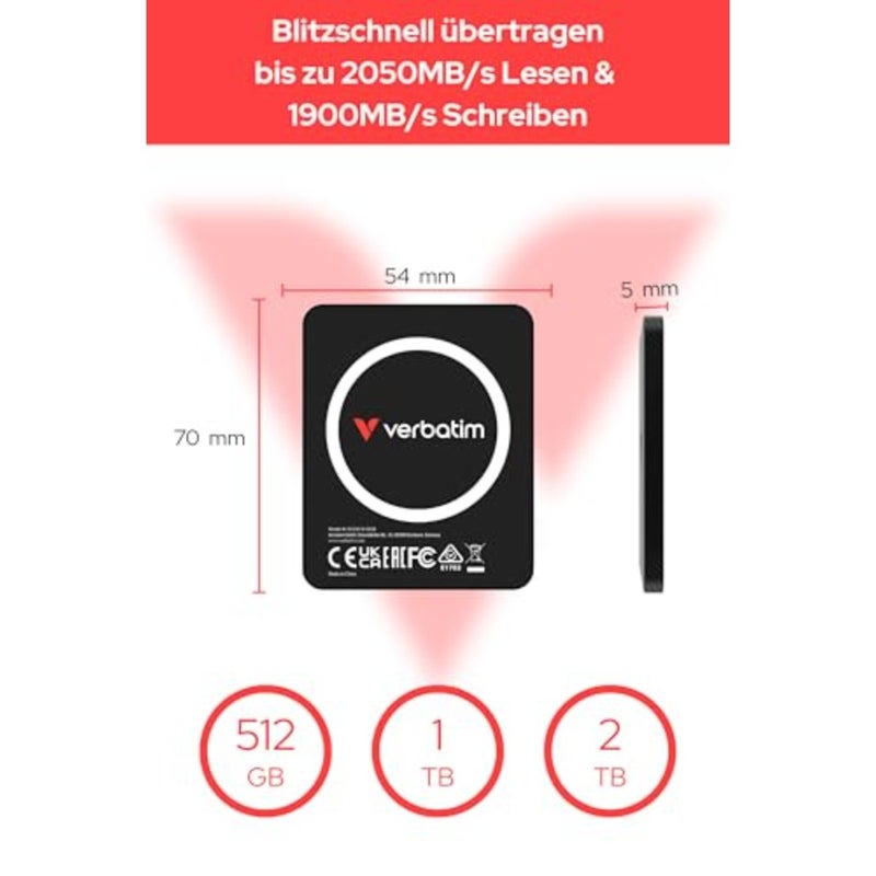 Snapback SSD UltraSlim 512GB لتحرير الفيديو، أسود ألومنيوم، سرعة قراءة/كتابة تصل إلى 2050 ميجابايت/ثانية - Image 3