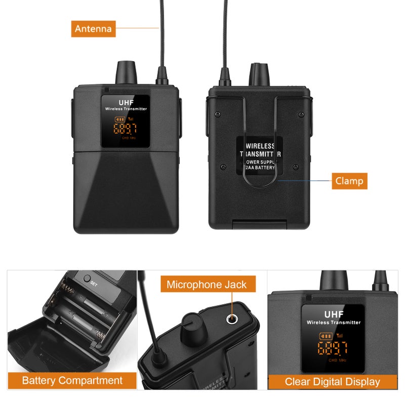 UHF Wireless Microphone Headset with Transmitter and Receiver, LED Digital Display Bodypack Transmitter, Headset Mic for Teaching Meeting Speech Live Performance - Image 2