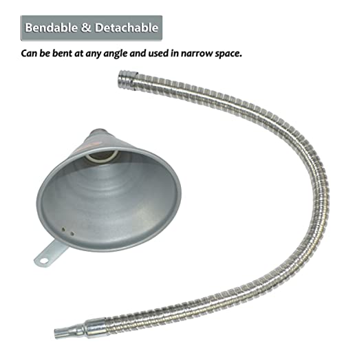 Yuesstloo قمع يويستلو 24.4 بوصة من الفولاذ مع فوهة قابلة للانحناء مع فلتر لجميع زيوت السيارات، والديزل، والسوائل الأخرى، مع قفازات - Image 3