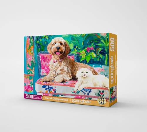Springbok Floral Companions 500 Jigsaw Piece Puzzle for Adults Dog and Cat Puzzle Unique Cut Pieces Made in USA - Image 5