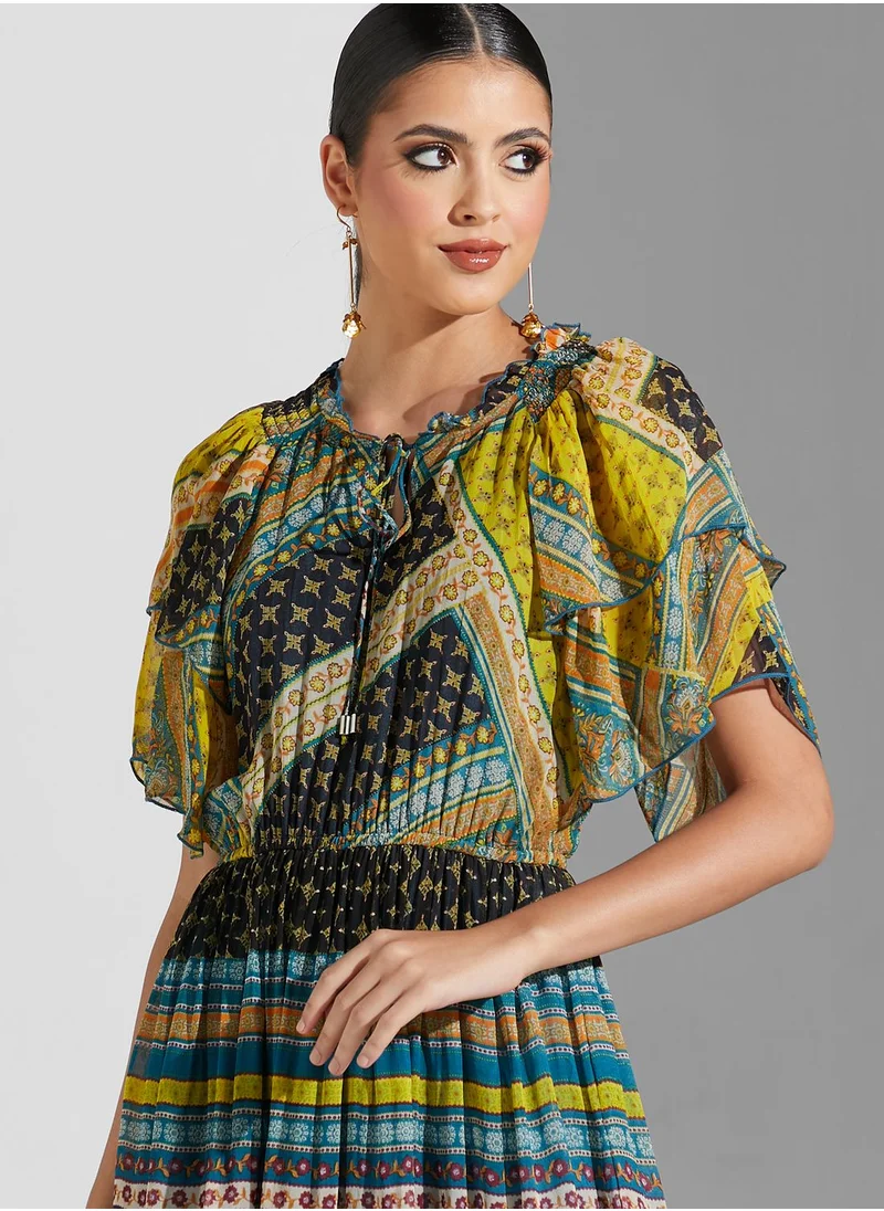 Label RITU KUMAR Ruffle Sleeve Printed Dress