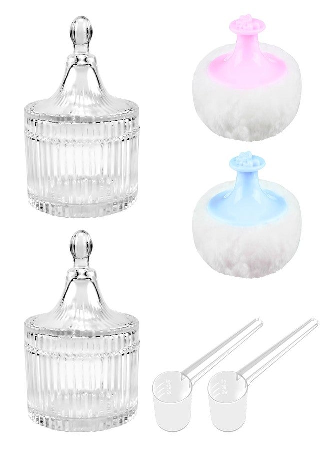 JDRGJTH 6 PCS Crystal Large Body Powder Puff and Container Set,Powder Container,Large Powder Puff Makeup and Measuring Spoon Washable Reusable for Women - Image 1