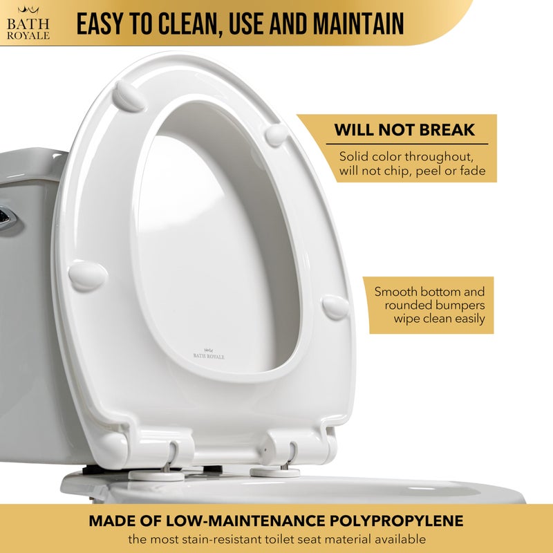 Bath Royale Slow Close Toilet Seat BR501-00 White Elongated, Stain-Resistant and Easy to Keep Clean, Heavy Duty Fits All Toilet Brands, Executive Series - Image 5