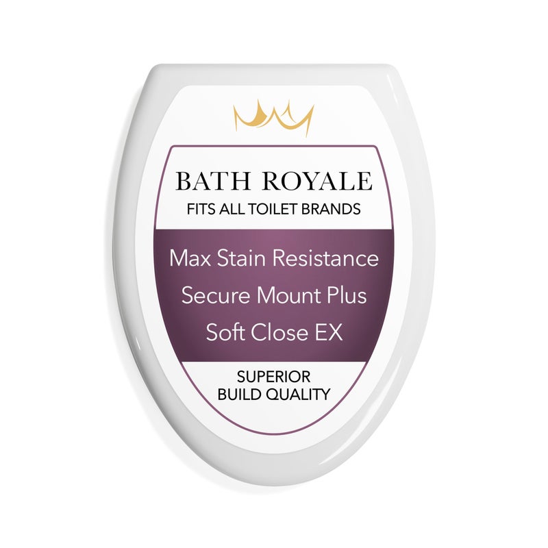 Bath Royale Slow Close Toilet Seat BR501-00 White Elongated, Stain-Resistant and Easy to Keep Clean, Heavy Duty Fits All Toilet Brands, Executive Series - Image 1