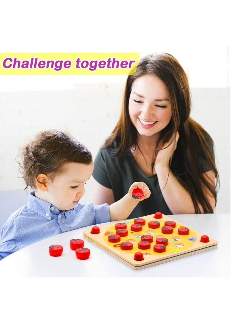 Ladybug's Garden Memory Game Wooden Memory Matching Games Family Board Games with 8 Pieces Double-Sided Cards Cognitive Development Educational Toys for Kids Age 3 Years Old and Up - Image 3