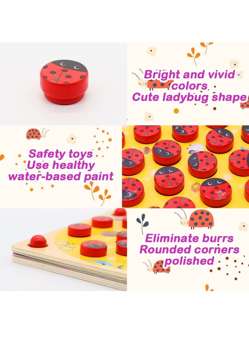 Ladybug's Garden Memory Game Wooden Memory Matching Games Family Board Games with 8 Pieces Double-Sided Cards Cognitive Development Educational Toys for Kids Age 3 Years Old and Up - Image 4