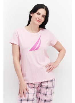 NAUTICA Women 2 Pcs Printed Pajama Top And Bottom Set, Pink Combo  - Image 2