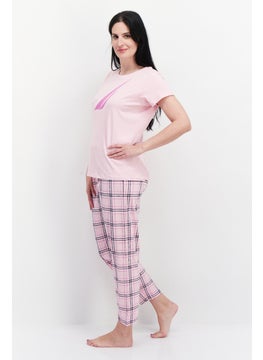 NAUTICA Women 2 Pcs Printed Pajama Top And Bottom Set, Pink Combo  - Image 3