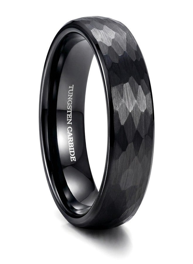 Drperfect Tungsten Wedding Rings for Men Women 8MM Mens Wedding Band Ring Black/Gold/Silver Hammered Groove Matte Brushed Finish Mens Promise Engagement Rings Comfort Fit Size 6-14, Size 10, Tungsten - Image 1