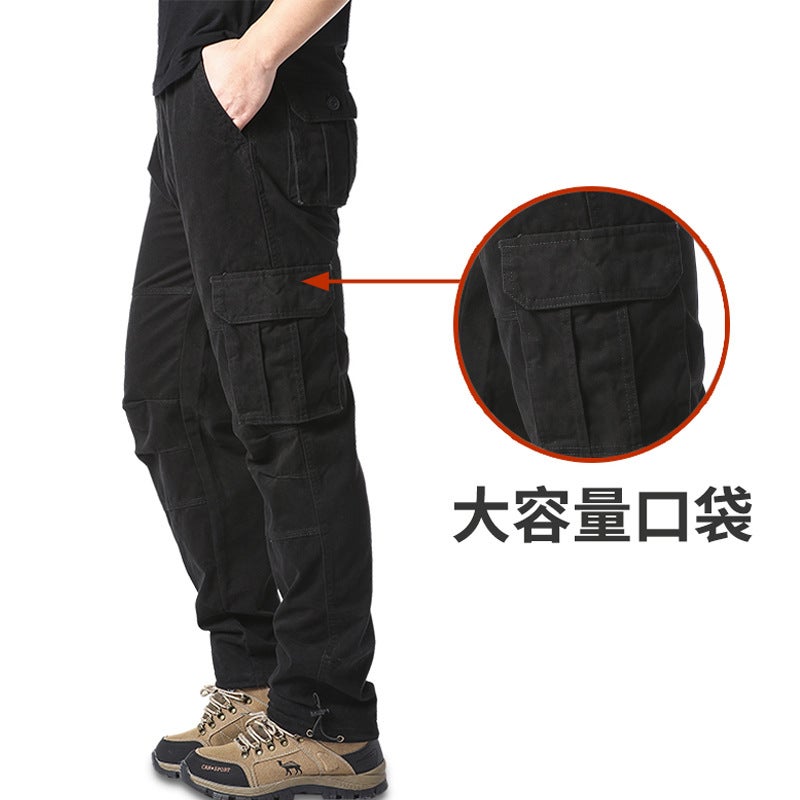 Mens Cotton Multi-Pocket Cargo Pants Velcro black  - Image 1