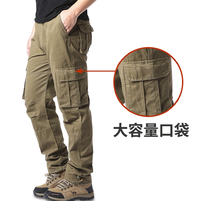 Mens Cotton Multi-Pocket Cargo Pants Velcro black  - Image 3