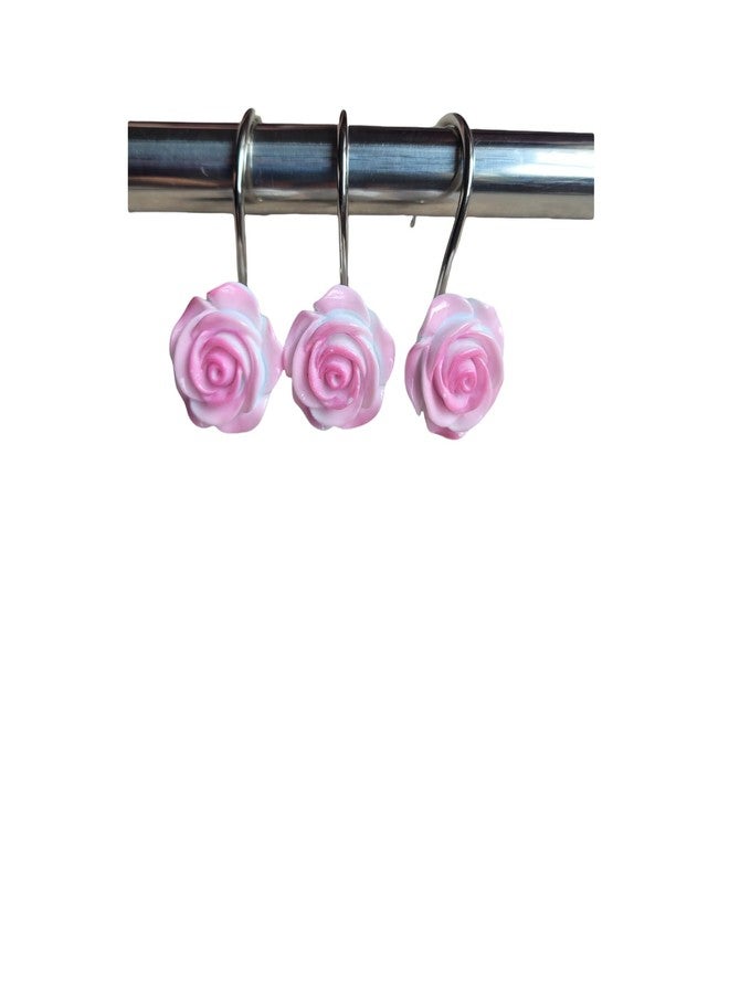 TwoFish Two Fish Home Fashions Set of 12 Decorative Christmas Tree Resin Shower Curtain Hooks, Christmas Tree Resin Curtain Rings Pack of 12 (Pink Rose) - Image 1