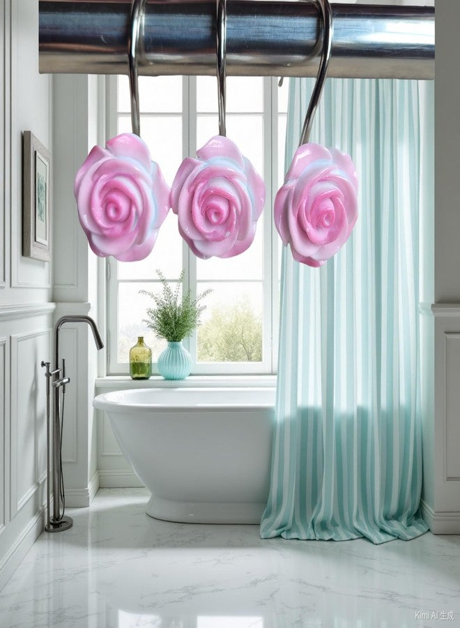 TwoFish Two Fish Home Fashions Set of 12 Decorative Christmas Tree Resin Shower Curtain Hooks, Christmas Tree Resin Curtain Rings Pack of 12 (Pink Rose) - Image 2