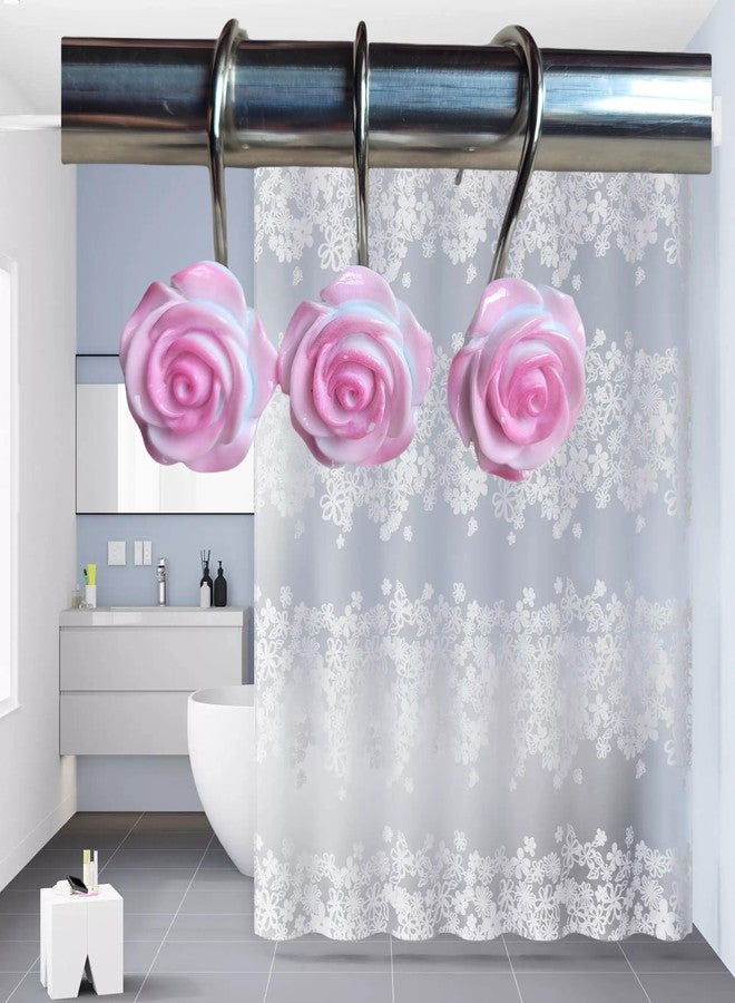 TwoFish Two Fish Home Fashions Set of 12 Decorative Christmas Tree Resin Shower Curtain Hooks, Christmas Tree Resin Curtain Rings Pack of 12 (Pink Rose) - Image 4