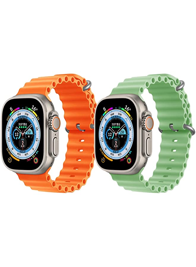 IAF Silicone Ocean Band Strap for Apple Watch Ultra 8 49mm Orange Single Color Strap with Mint Green Single Color Strap Set of 2