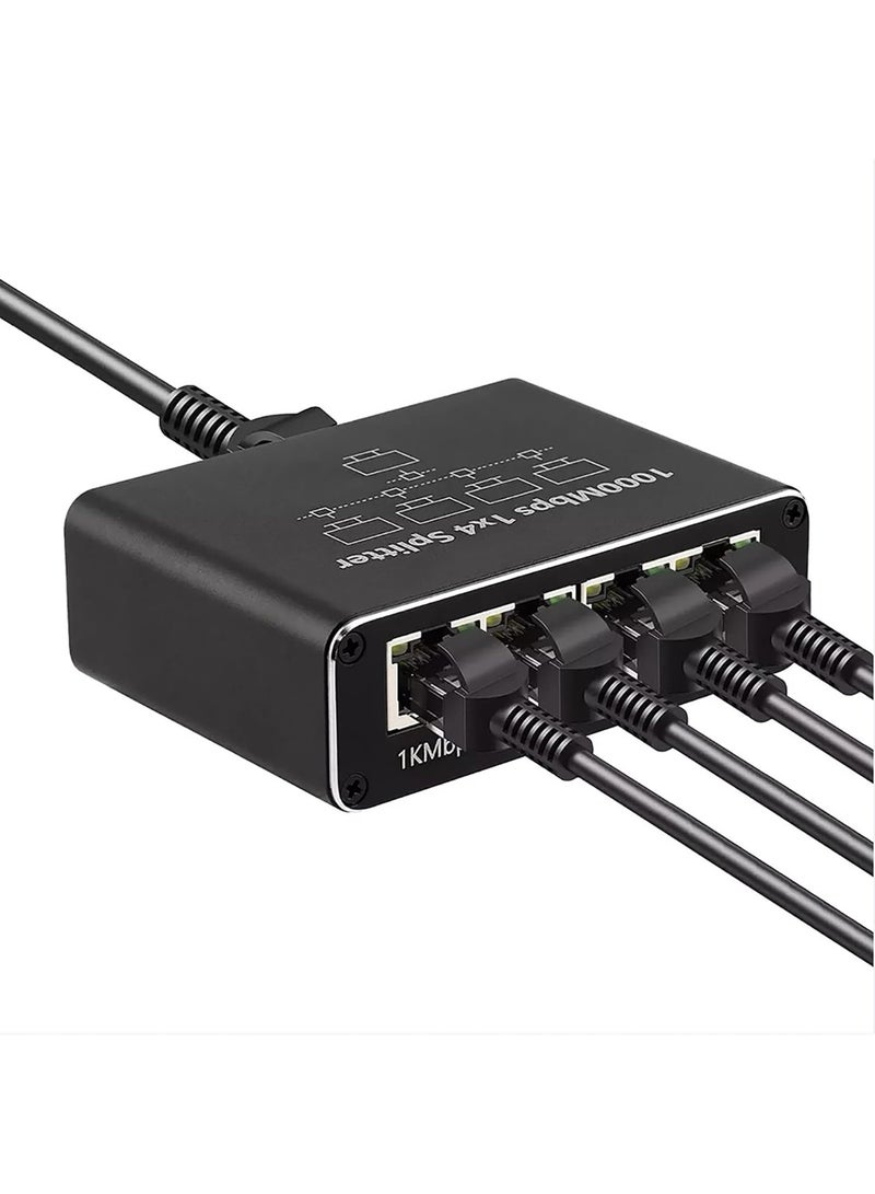 Chabeia Gigabit Ethernet Splitter - 1 to 4 Network Splitter with USB Power Cable, RJ45 Internet Adapter 1000Mbps High Speed for Cat 5/5e/6/7/8 Cable [4 Devices Networked Simultaneously] - Image 1